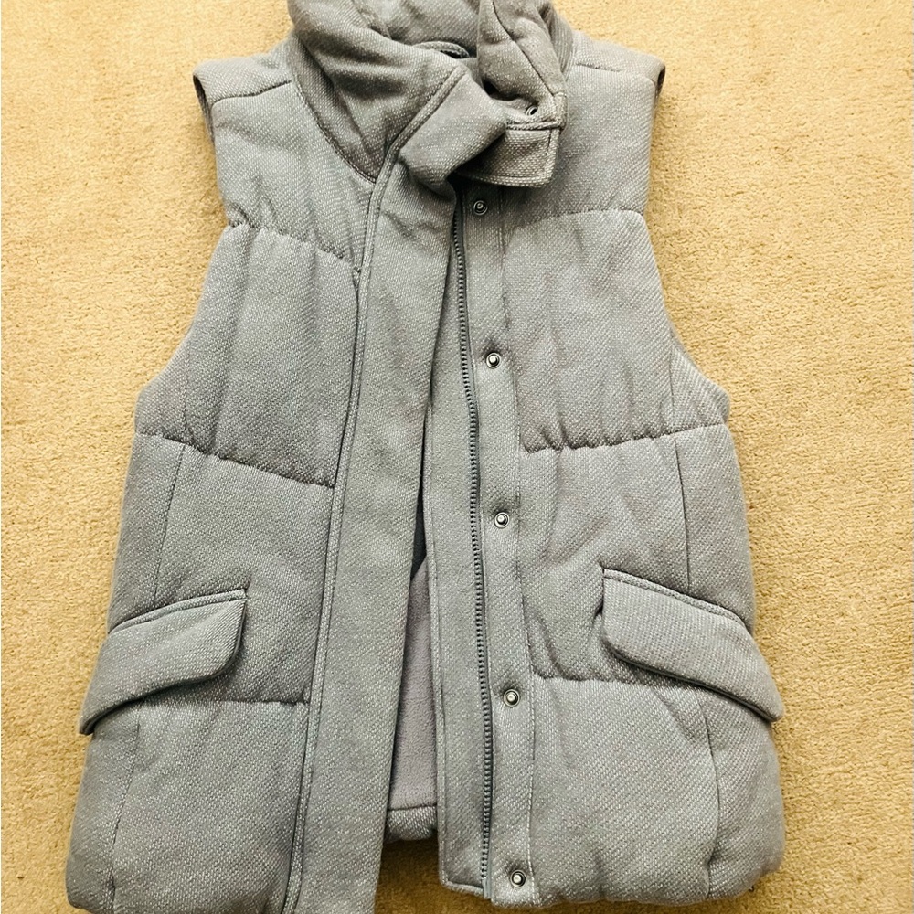 GAP Gray Quilted Puffy Vest with High Collar